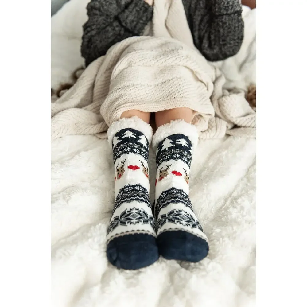 Reindeer Non-Slip Sherpa Lined Socks